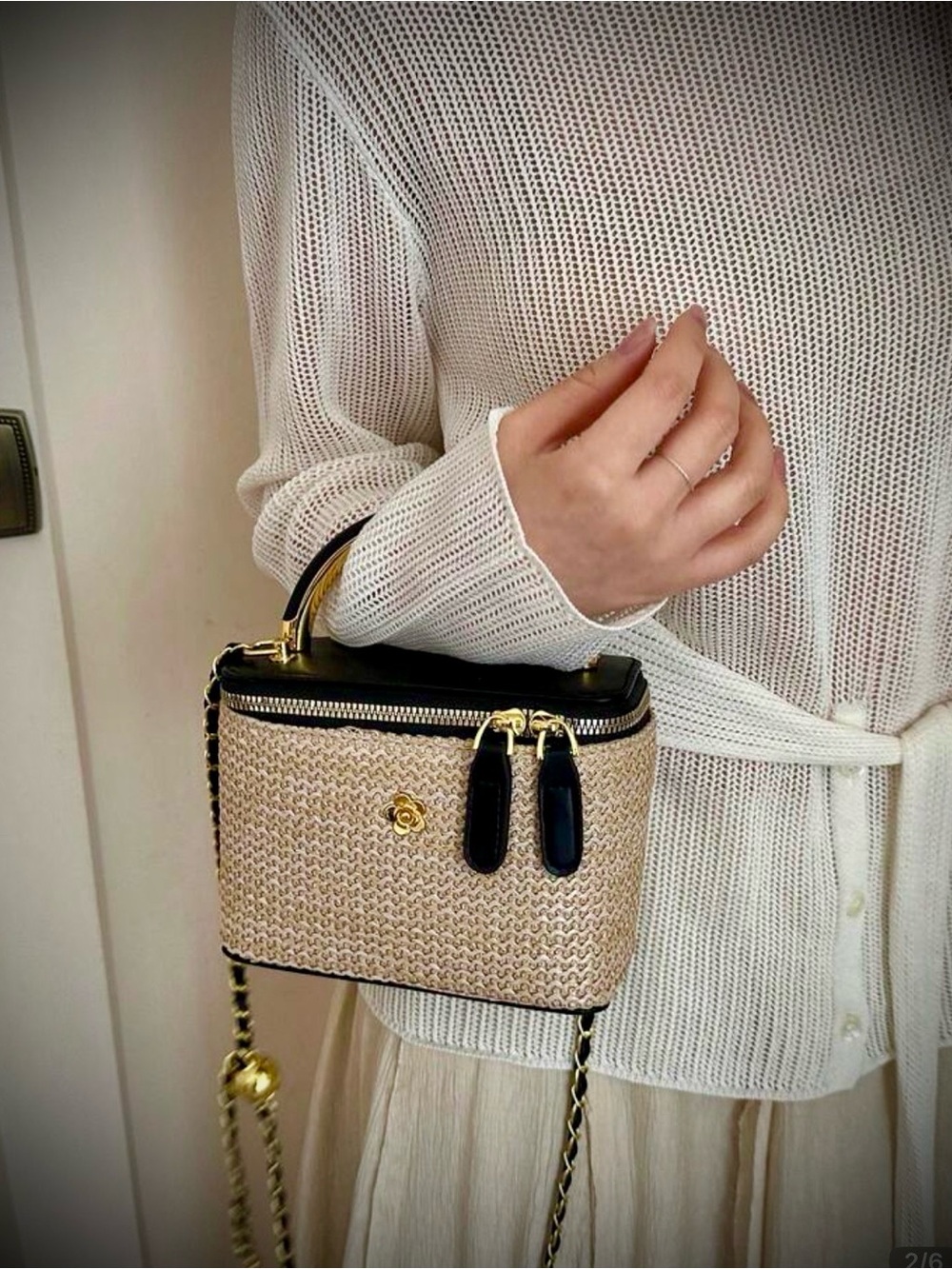 NWT Chic Classic On Trend Raffia Top Handle Crossbody Bag Black Luxury Vanity - Picture 7 of 8